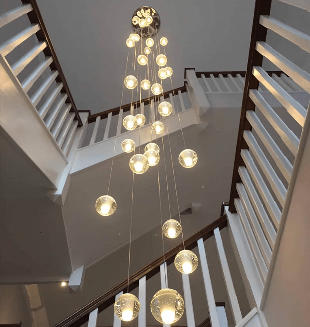 Oversized Nordic Art Round Air Bubbles Pendant Chandelier for Stairs/Spiral Staircase/Hotel Lobby - 7 Lights: D13.8"*H47.2"Warm Lightgayusan