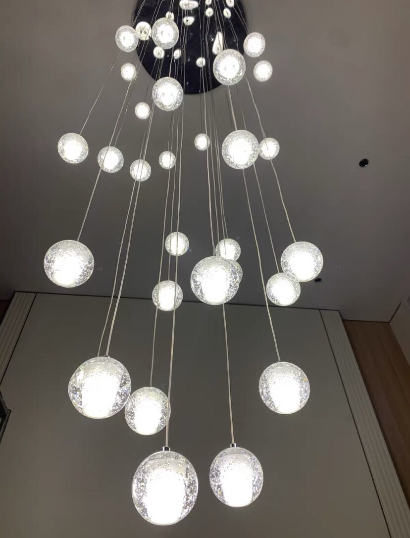Oversized Nordic Art Round Air Bubbles Pendant Chandelier for Stairs/Spiral Staircase/Hotel Lobby - 7 Lights: D13.8"*H47.2"Warm Lightgayusan