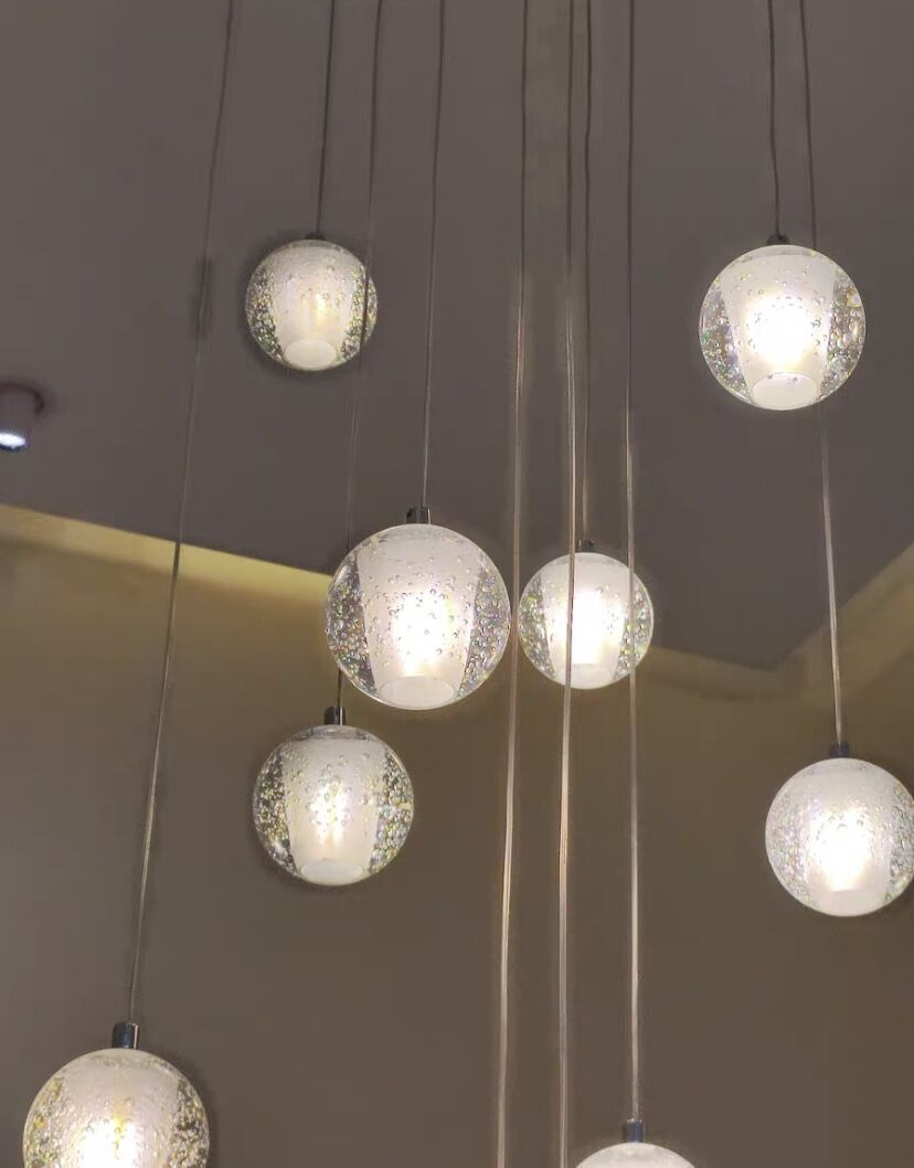 Oversized Nordic Art Round Air Bubbles Pendant Chandelier for Stairs/Spiral Staircase/Hotel Lobby - 7 Lights: D13.8"*H47.2"Warm Lightgayusan