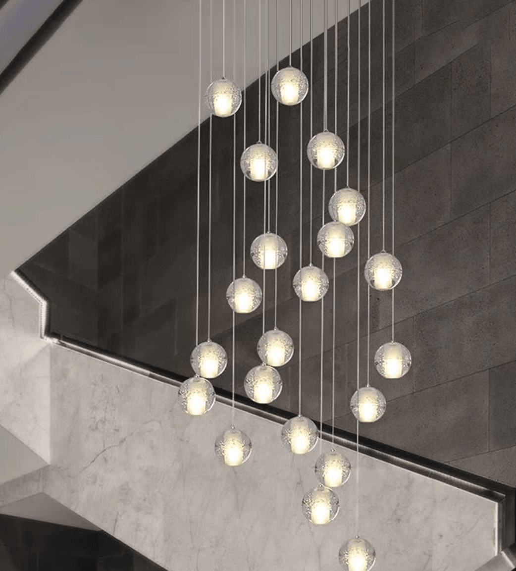 Oversized Nordic Art Round Air Bubbles Pendant Chandelier for Stairs/Spiral Staircase/Hotel Lobby - 7 Lights: D13.8"*H47.2"Warm Lightgayusan