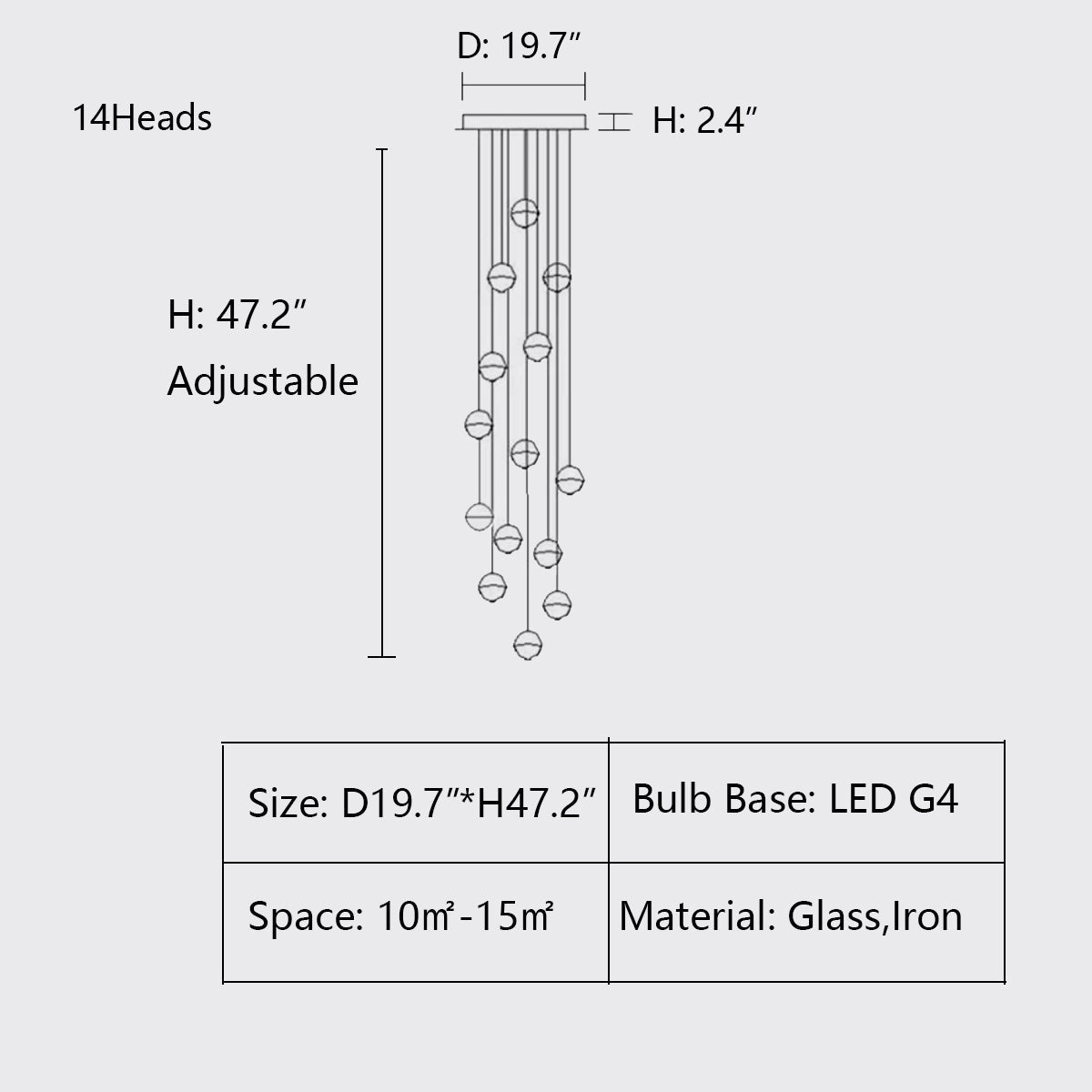 Oversized Nordic Art Round Air Bubbles Pendant Chandelier for Stairs/Spiral Staircase/Hotel Lobby - 7 Lights: D13.8"*H47.2"Warm Lightgayusan