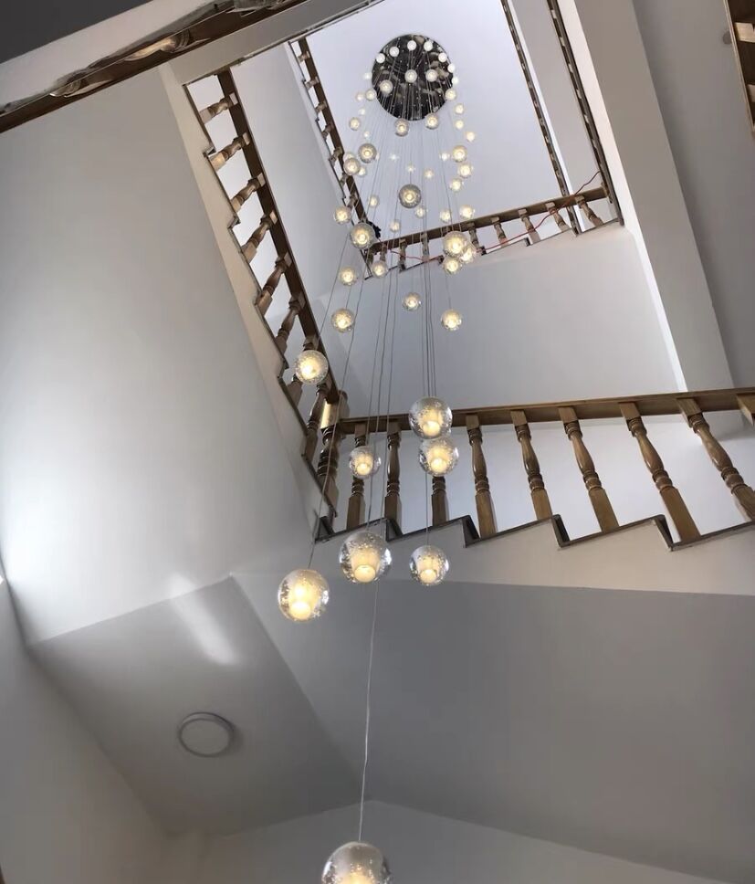 Oversized Nordic Art Round Air Bubbles Pendant Chandelier for Stairs/Spiral Staircase/Hotel Lobby - 7 Lights: D13.8"*H47.2"Warm Lightgayusan