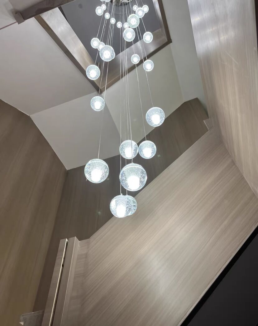 Oversized Nordic Art Round Air Bubbles Pendant Chandelier for Stairs/Spiral Staircase/Hotel Lobby - 7 Lights: D13.8"*H47.2"Warm Lightgayusan