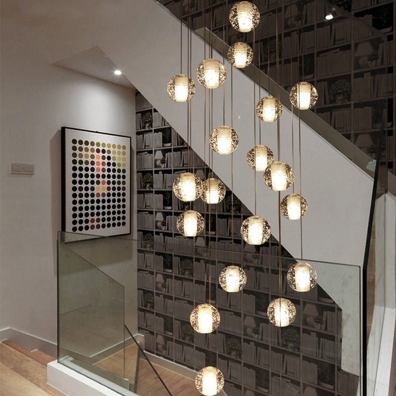 Oversized Nordic Art Round Air Bubbles Pendant Chandelier for Stairs/Spiral Staircase/Hotel Lobby - 7 Lights: D13.8"*H47.2"Warm Lightgayusan
