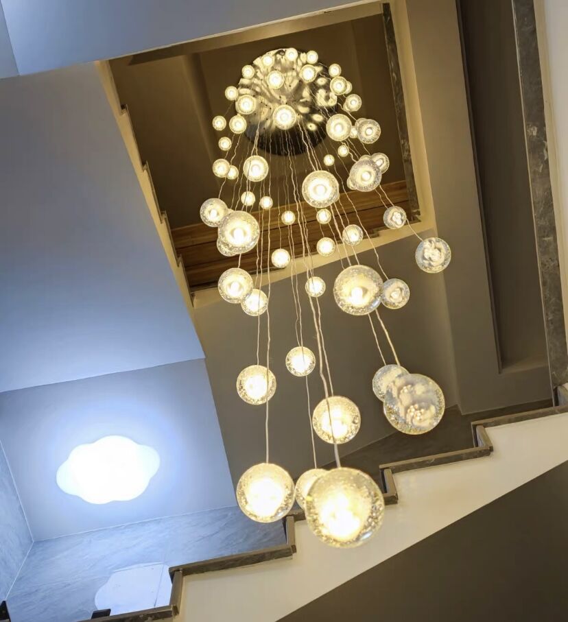 Oversized Nordic Art Round Air Bubbles Pendant Chandelier for Stairs/Spiral Staircase/Hotel Lobby - 7 Lights: D13.8"*H47.2"Warm Lightgayusan