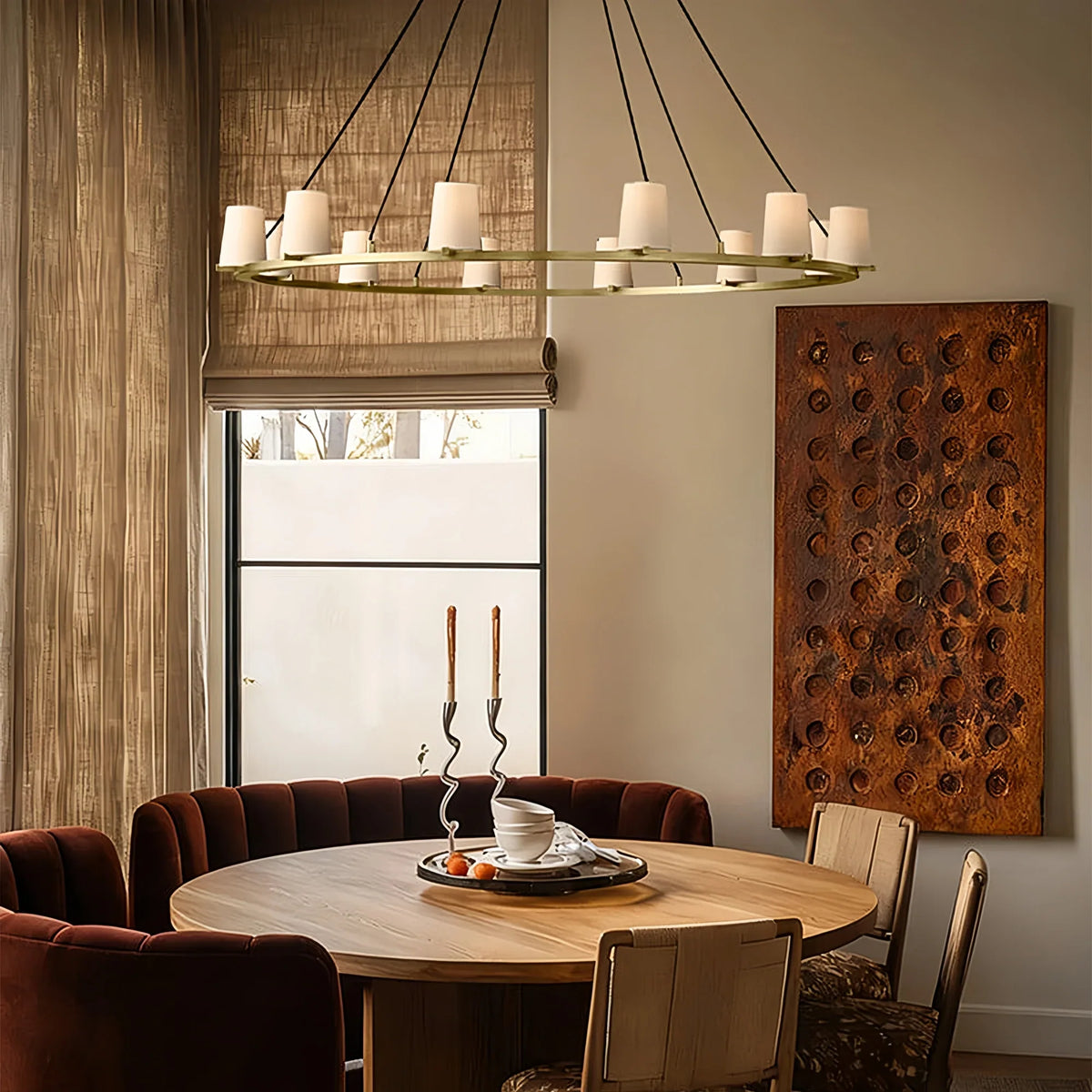 Pauilla Fabric Shade Round Chandelier 36" 48" 60″