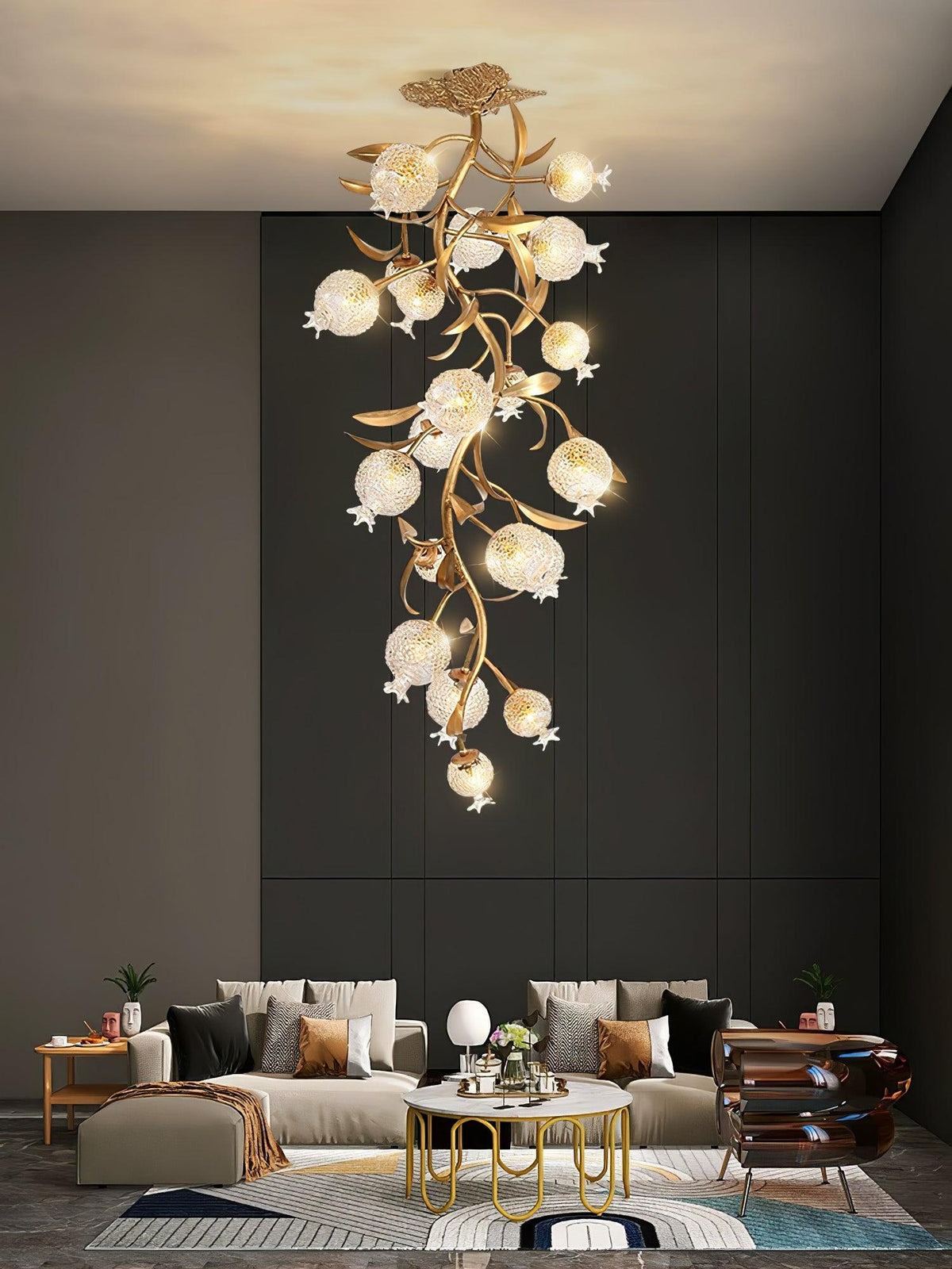 Pomegranate Brass Branch Chandelier - ∅ 19.7″ x H 51.2″ / Dia 50cm x H 130cmDark Coppergayusan