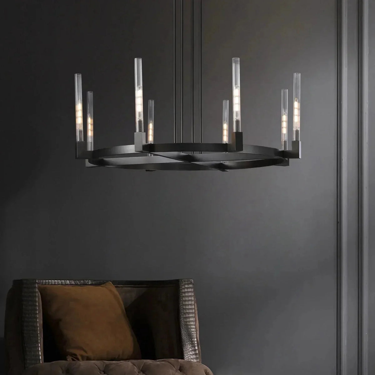 Pulse Candlestick Round Chandelier 36"48"60"72" - Round 36" diamMatte BlackBlushlighting