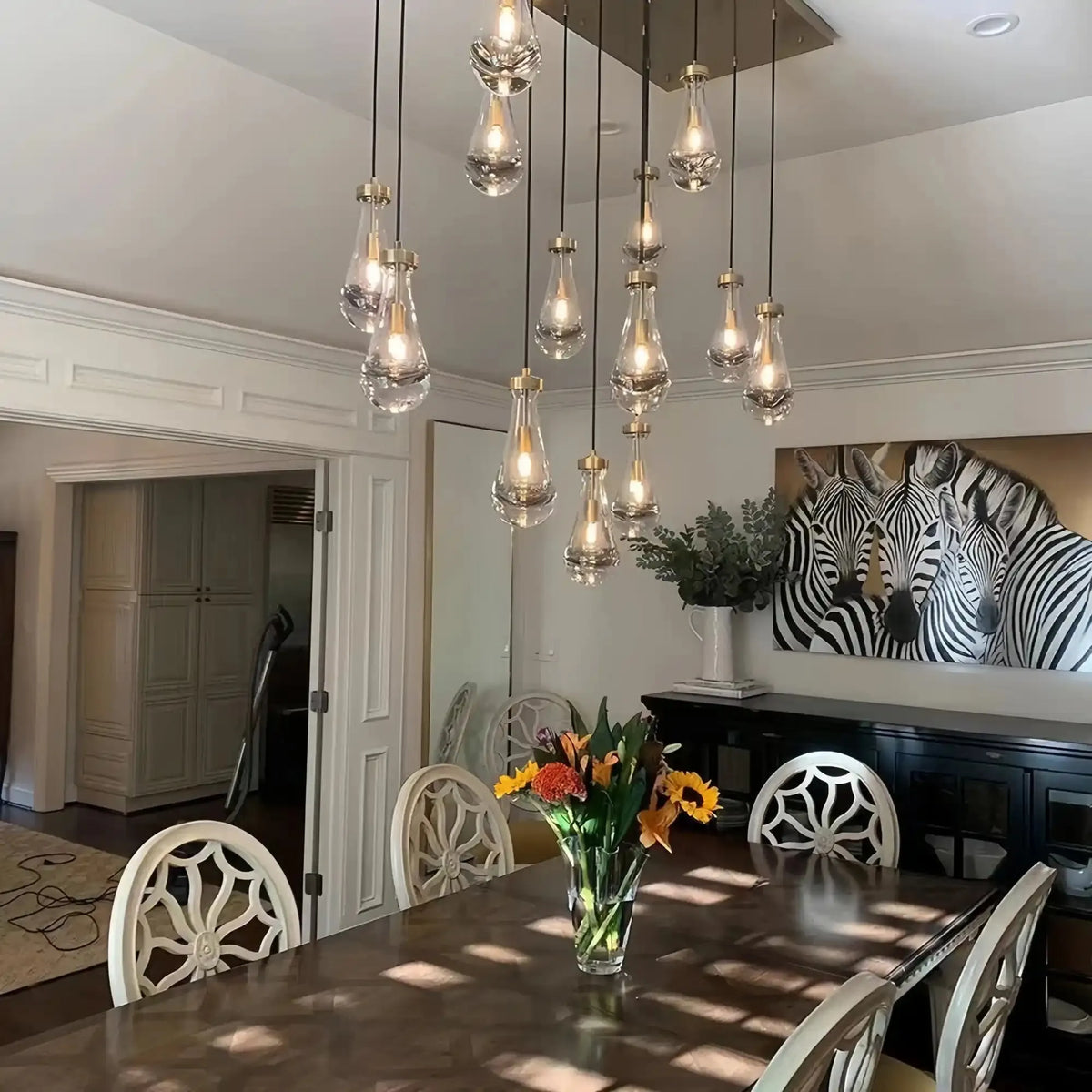 Raindrop Glass Linear Chandelier 54'' 72''-Blushlighting