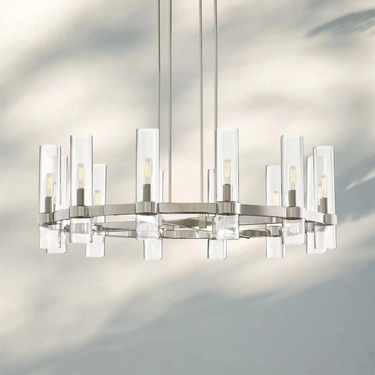 Ravella Glass Round Chandelier-36''-Polished Nickel-