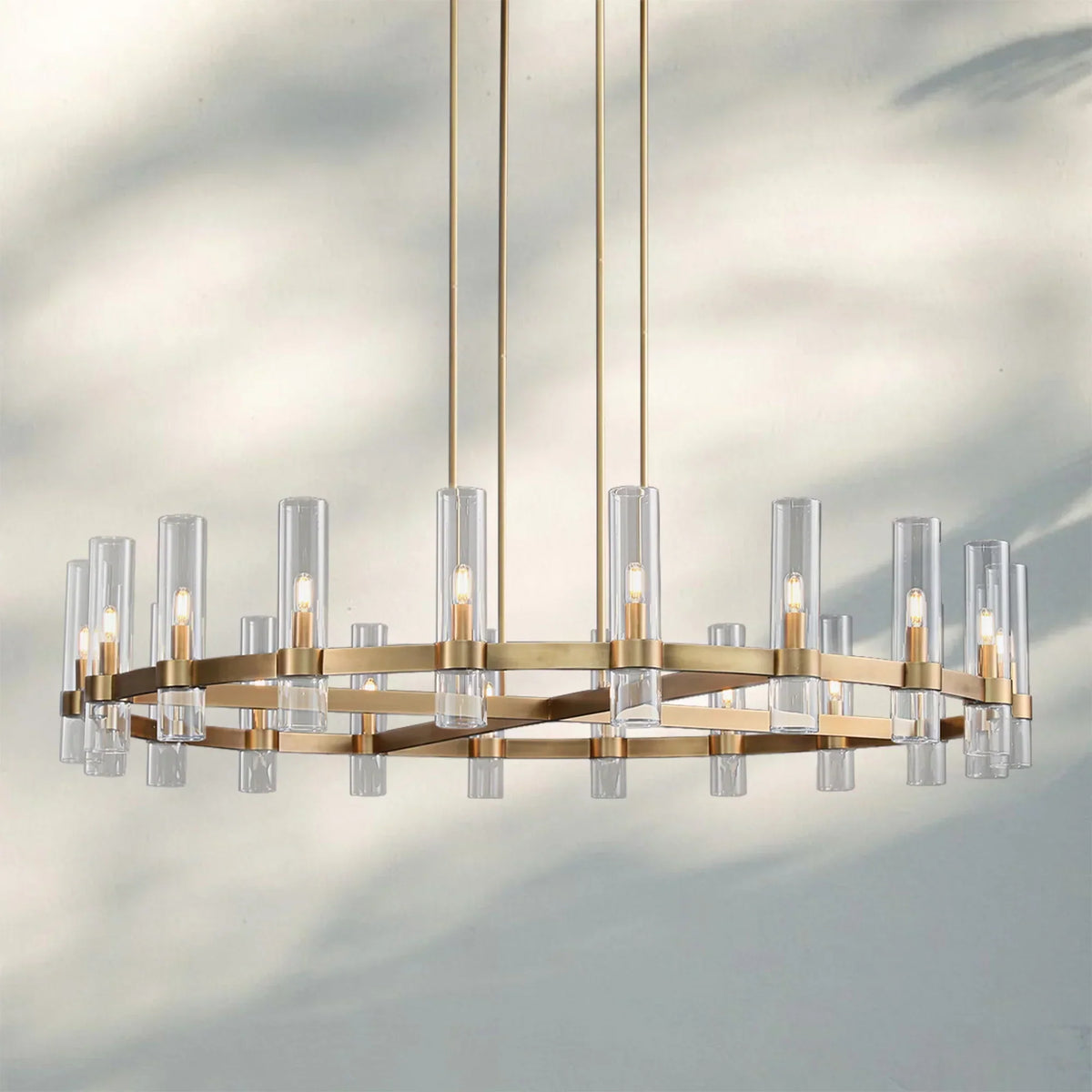 Ravella Glass Round Chandelier-60''-Lacquered Brass-
