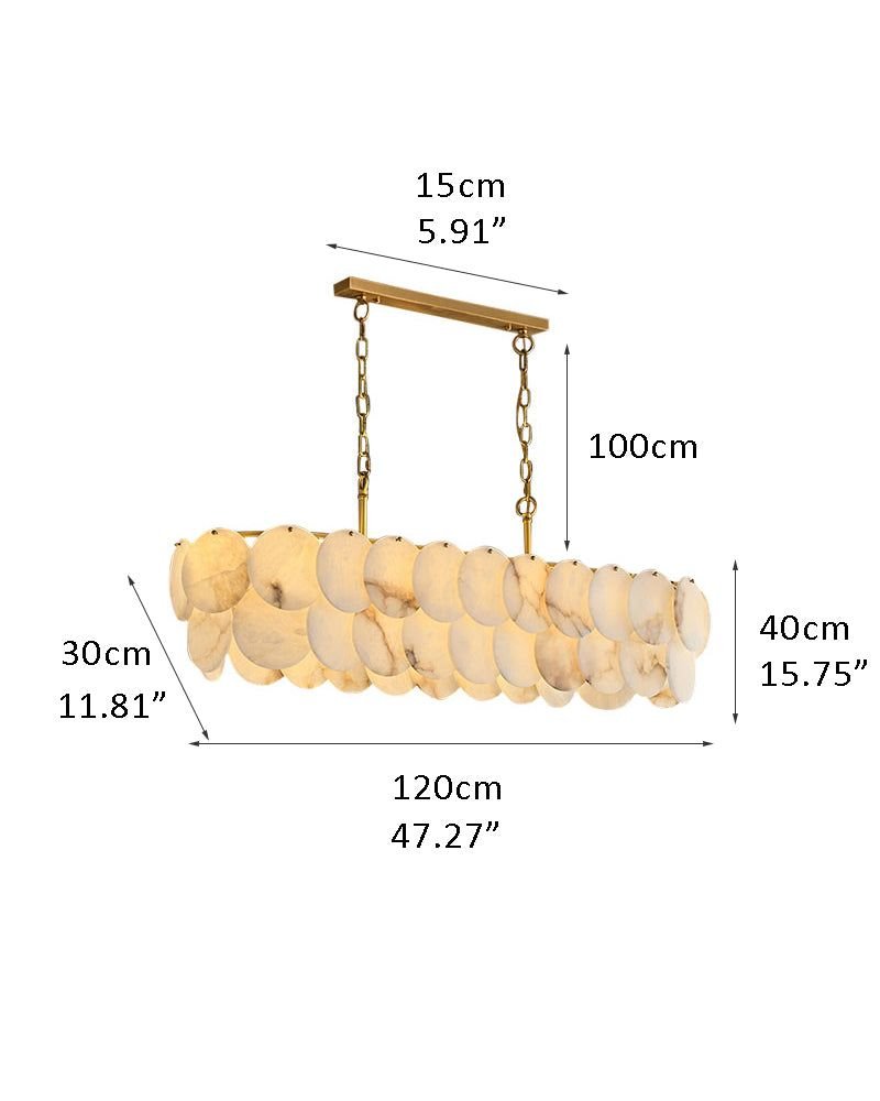 Rectangular Alabaster Chandelier Dia 100/120 with Round Shell Piece String Ceiling for Dining room - L120*W30*H40CM/L47.24*W11.81*H15.75"White + Brassgayusan