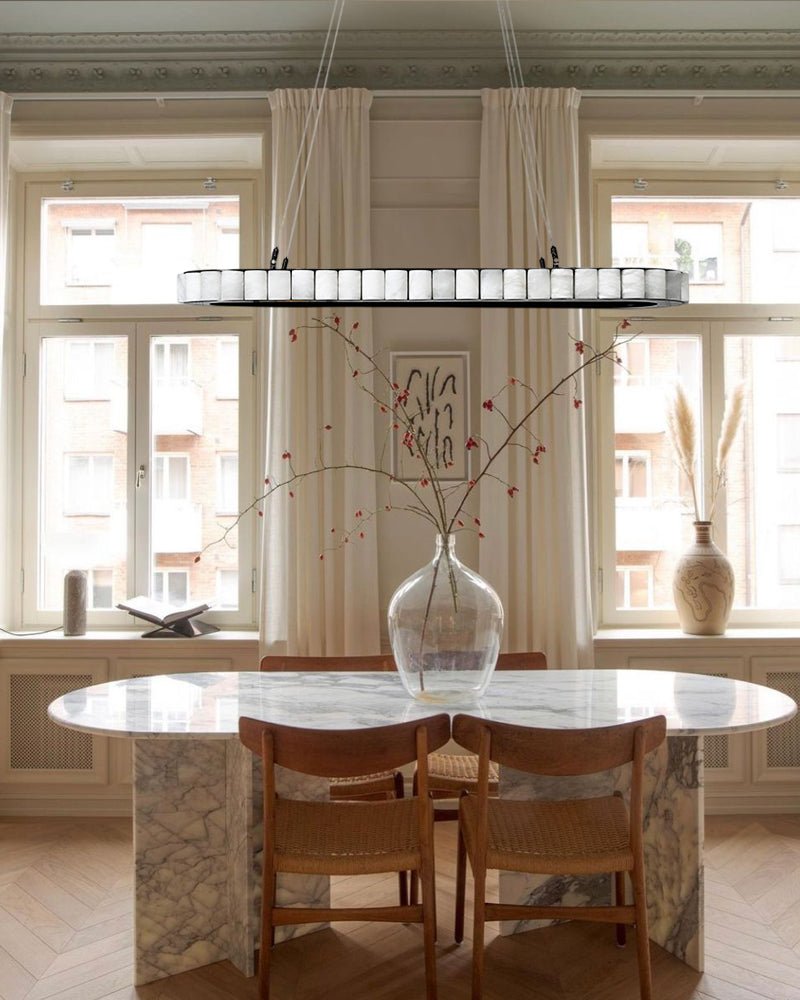 Ring Alabaster Oval Chandelier for Kitchen Island - L80*W30*H7CM/L31.5"*W11.8"*H2.8"Black + Whitegayusan