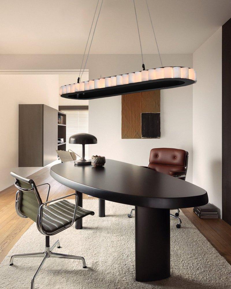 Ring Alabaster Oval Chandelier for Kitchen Island - L80*W30*H7CM/L31.5"*W11.8"*H2.8"Black + Whitegayusan