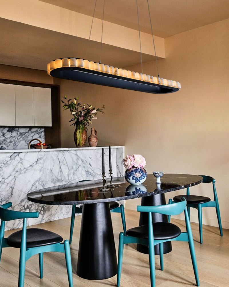 Ring Alabaster Oval Chandelier for Kitchen Island - L80*W30*H7CM/L31.5"*W11.8"*H2.8"Black + Whitegayusan