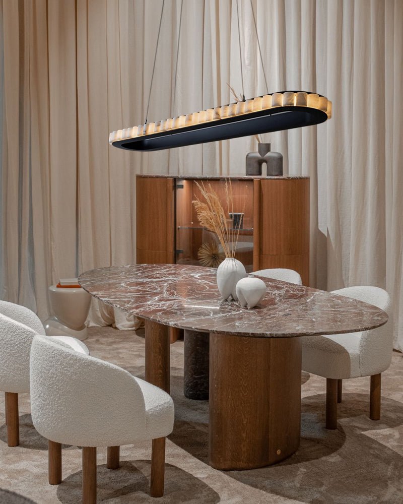 Ring Alabaster Oval Chandelier for Kitchen Island - L80*W30*H7CM/L31.5"*W11.8"*H2.8"Black + Whitegayusan