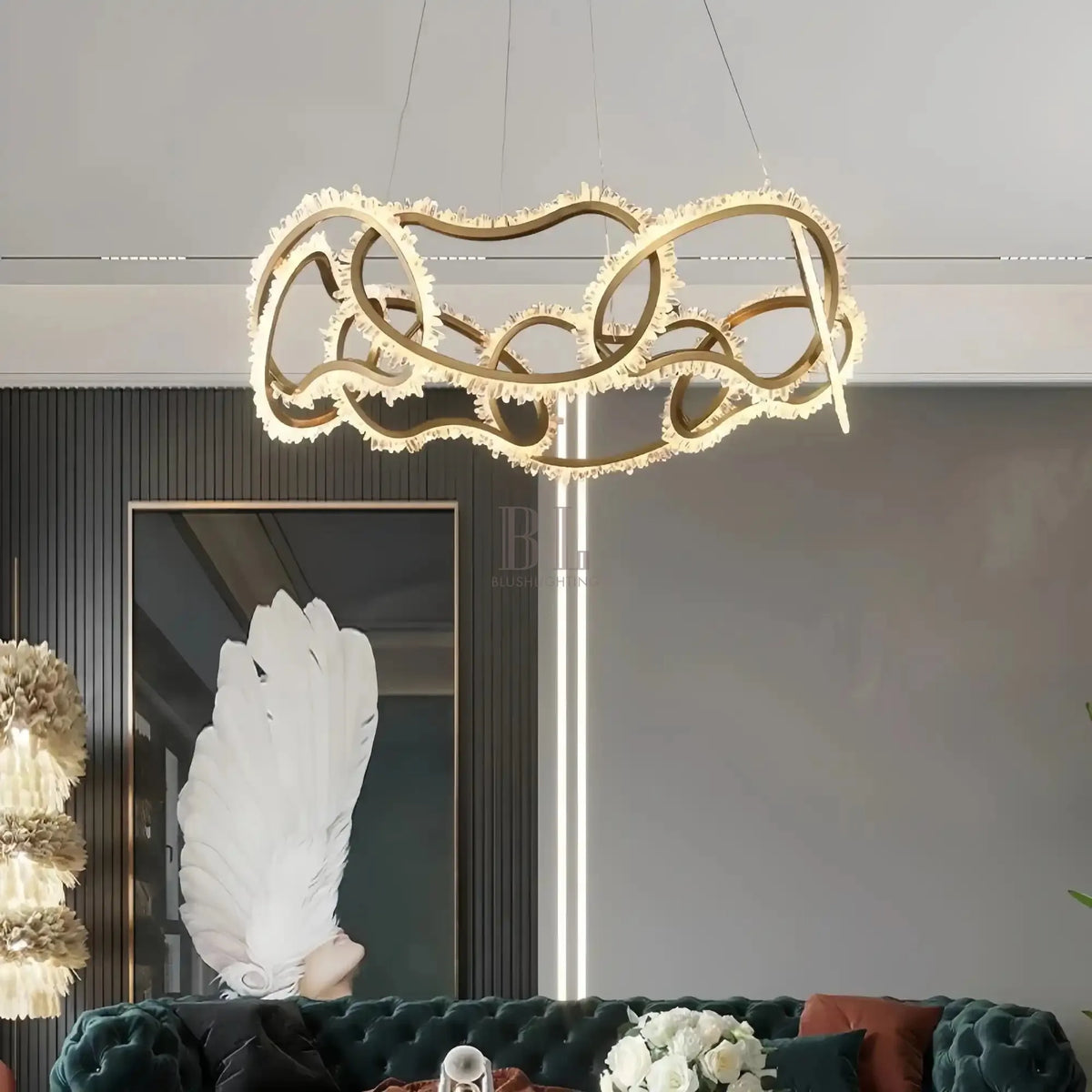 Rose Rock Crystal Multi - ring Chandelier Modern Chandelier Restaurant - gayusan