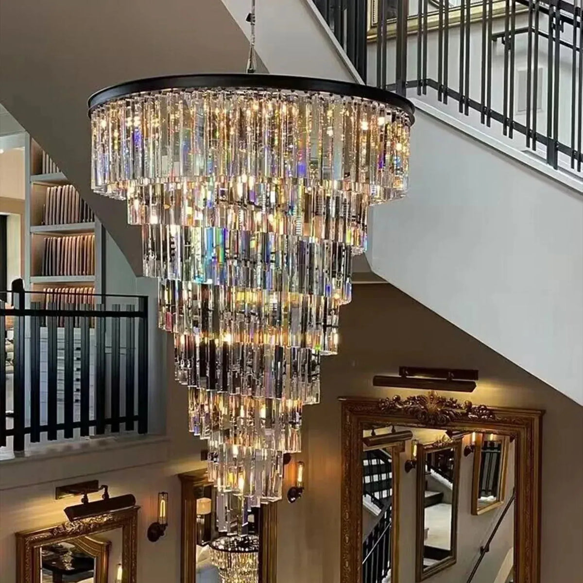 Spiral Tiered Crystal Chandelier in Black Finish - D19.7"*H25.6"Warm Lightgayusan
