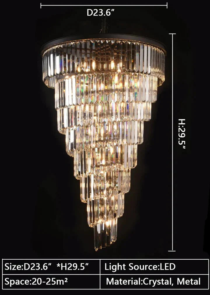 Spiral Tiered Crystal Chandelier in Black Finish - D19.7"*H25.6"Warm Lightgayusan