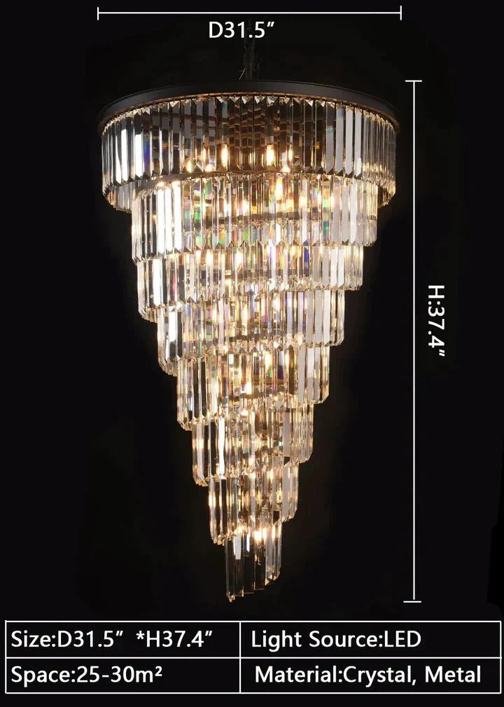 Spiral Tiered Crystal Chandelier in Black Finish - D19.7"*H25.6"Warm Lightgayusan