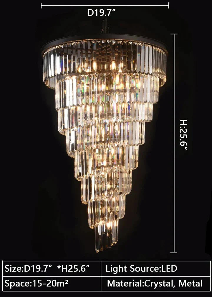 Spiral Tiered Crystal Chandelier in Black Finish - D19.7"*H25.6"Warm Lightgayusan