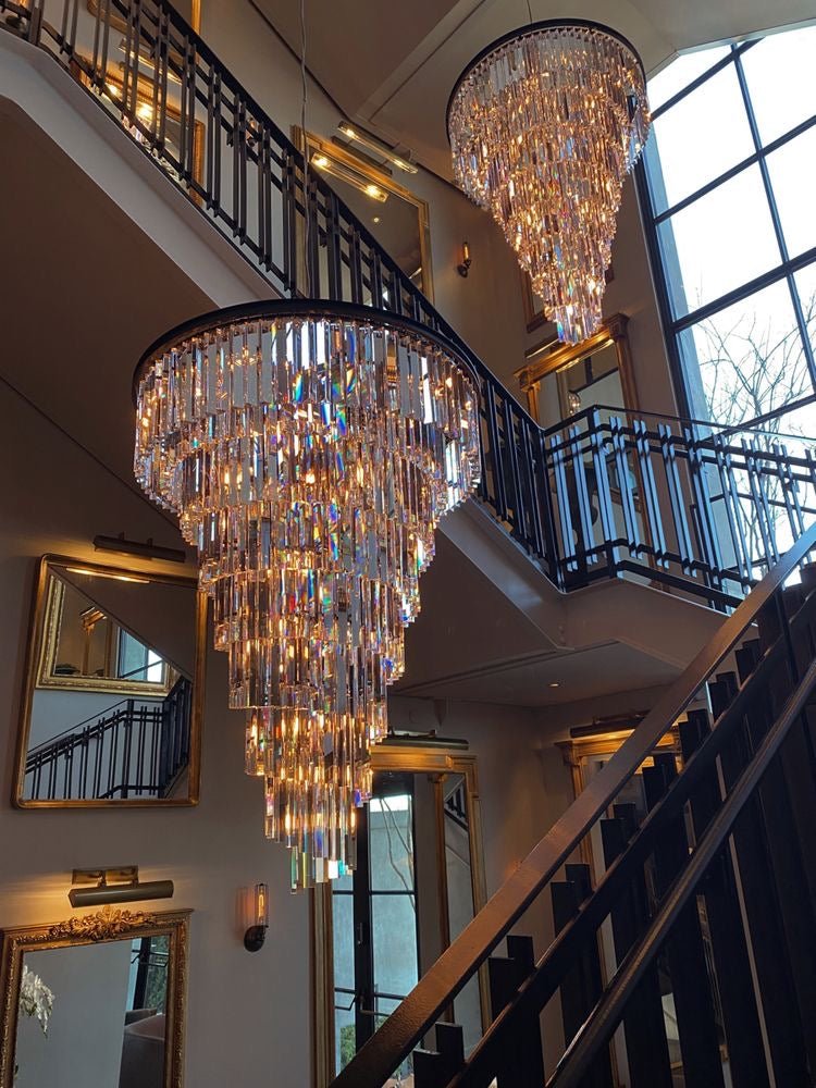 Spiral Tiered Crystal Chandelier in Black Finish - D19.7"*H25.6"Warm Lightgayusan