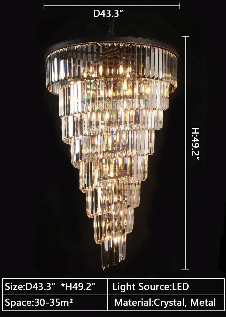 Spiral Tiered Crystal Chandelier in Black Finish - D19.7"*H25.6"Warm Lightgayusan