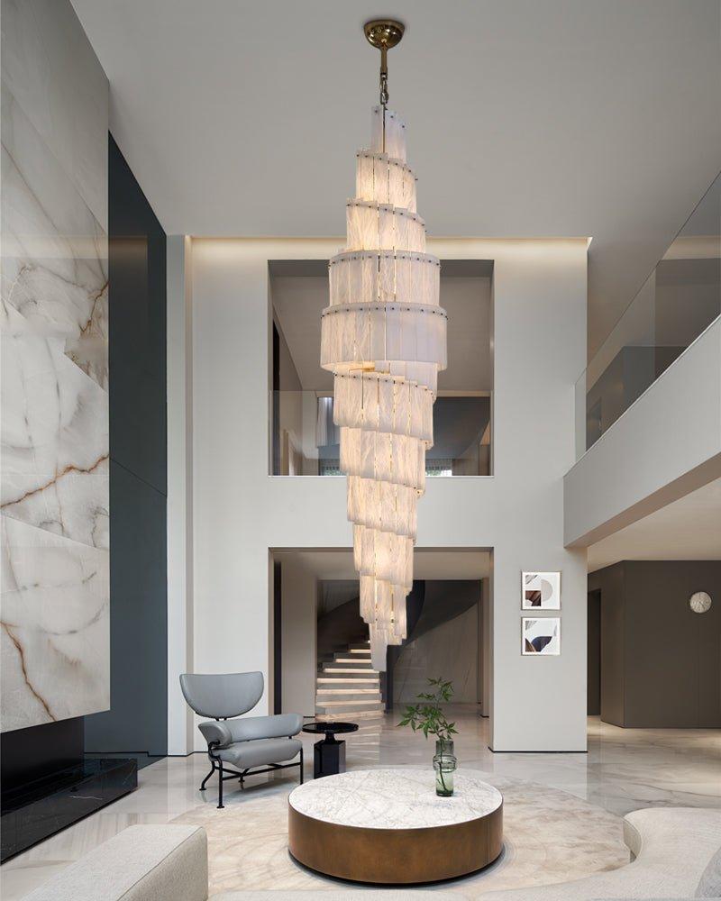 Stairwell Luxury Modern LED High Ceiling Large Alabaster Chandelier - 14 - light - L60*H45CM/L23.62"*H17.72"Warm lightWhite + Brassgayusan