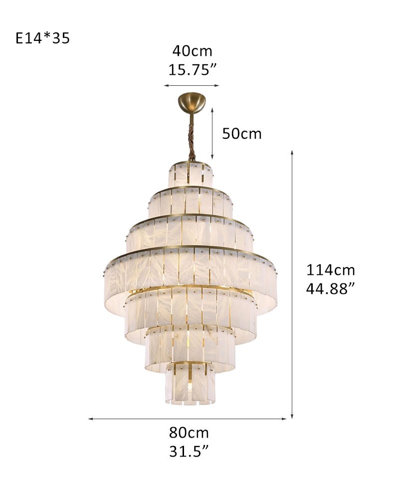 Stairwell Luxury Modern LED High Ceiling Large Alabaster Chandelier - 35 - light - L80*H45CM/L31.5“*H17.72"Warm lightWhite + Brassgayusan