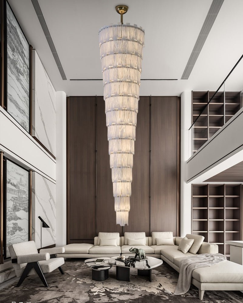 Stairwell Luxury Modern LED High Ceiling Large Alabaster Chandelier - 14 - light - L60*H45CM/L23.62"*H17.72"Warm lightWhite + Brassgayusan