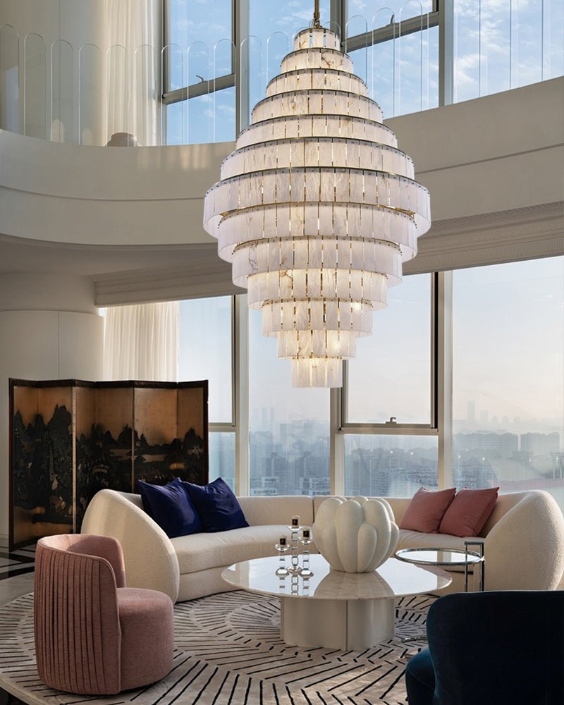 Stairwell Luxury Modern LED High Ceiling Large Alabaster Chandelier - 14 - light - L60*H45CM/L23.62"*H17.72"Warm lightWhite + Brassgayusan