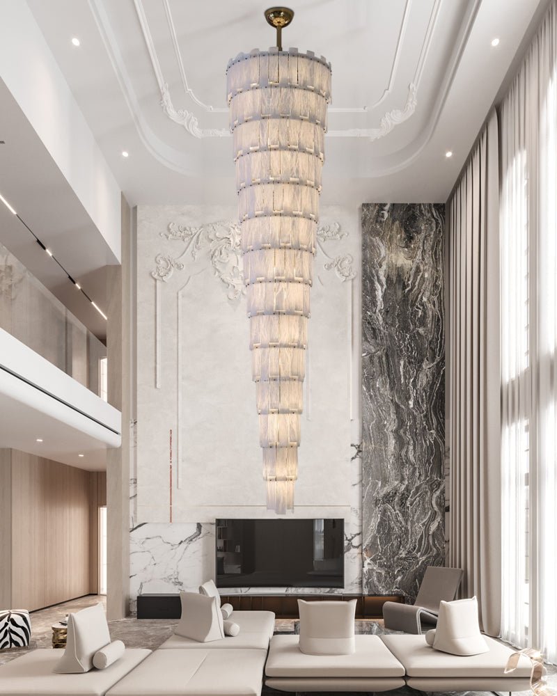 Stairwell Luxury Modern LED High Ceiling Large Alabaster Chandelier - 14 - light - L60*H45CM/L23.62"*H17.72"Warm lightWhite + Brassgayusan