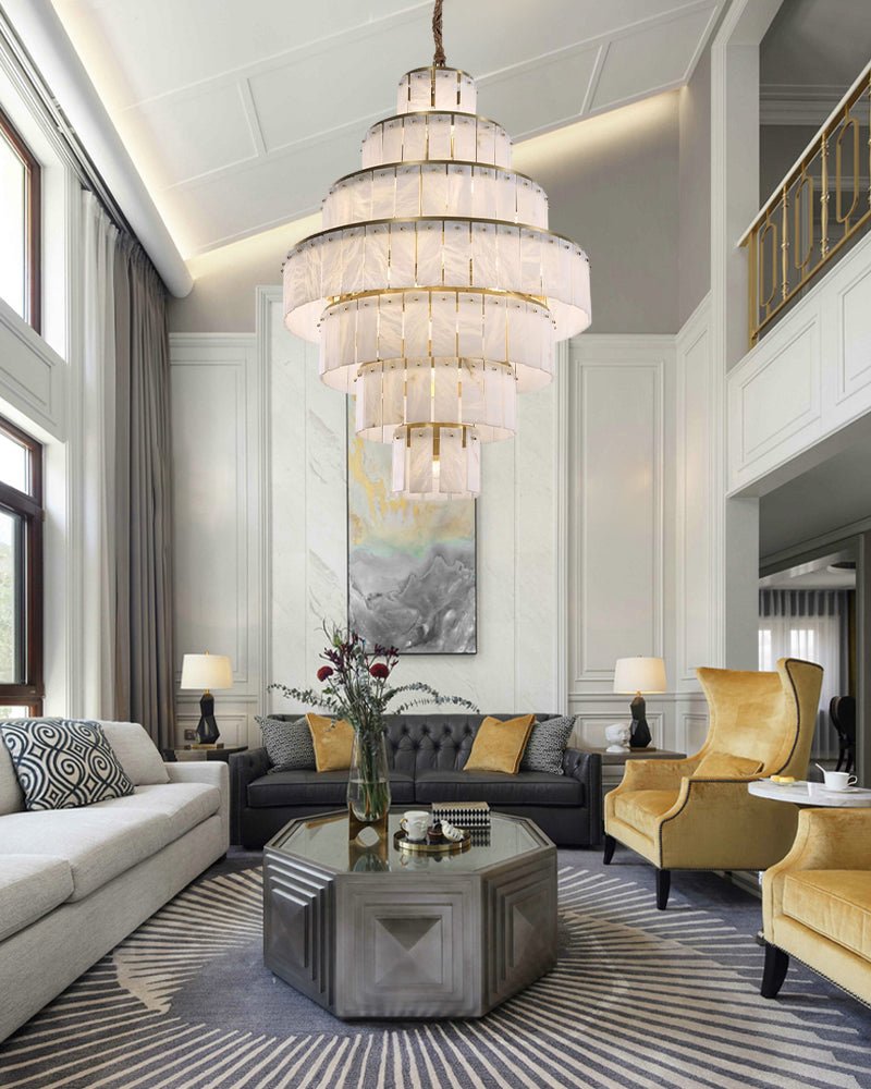 Stairwell Luxury Modern LED High Ceiling Large Alabaster Chandelier - 14 - light - L60*H45CM/L23.62"*H17.72"Warm lightWhite + Brassgayusan