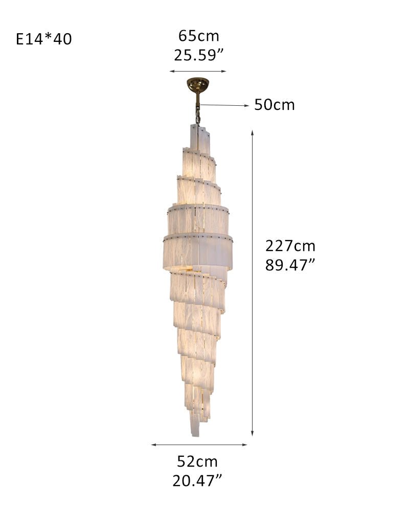 Stairwell Luxury Modern LED High Ceiling Large Alabaster Chandelier - 40 - light - L52*H227CM/L20.47“*H89.37"Warm lightWhite + Brassgayusan
