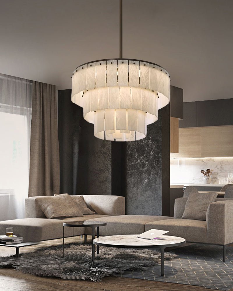 Stairwell Luxury Modern LED High Ceiling Large Alabaster Chandelier - 14 - light - L60*H45CM/L23.62"*H17.72"Warm lightWhite + Brassgayusan