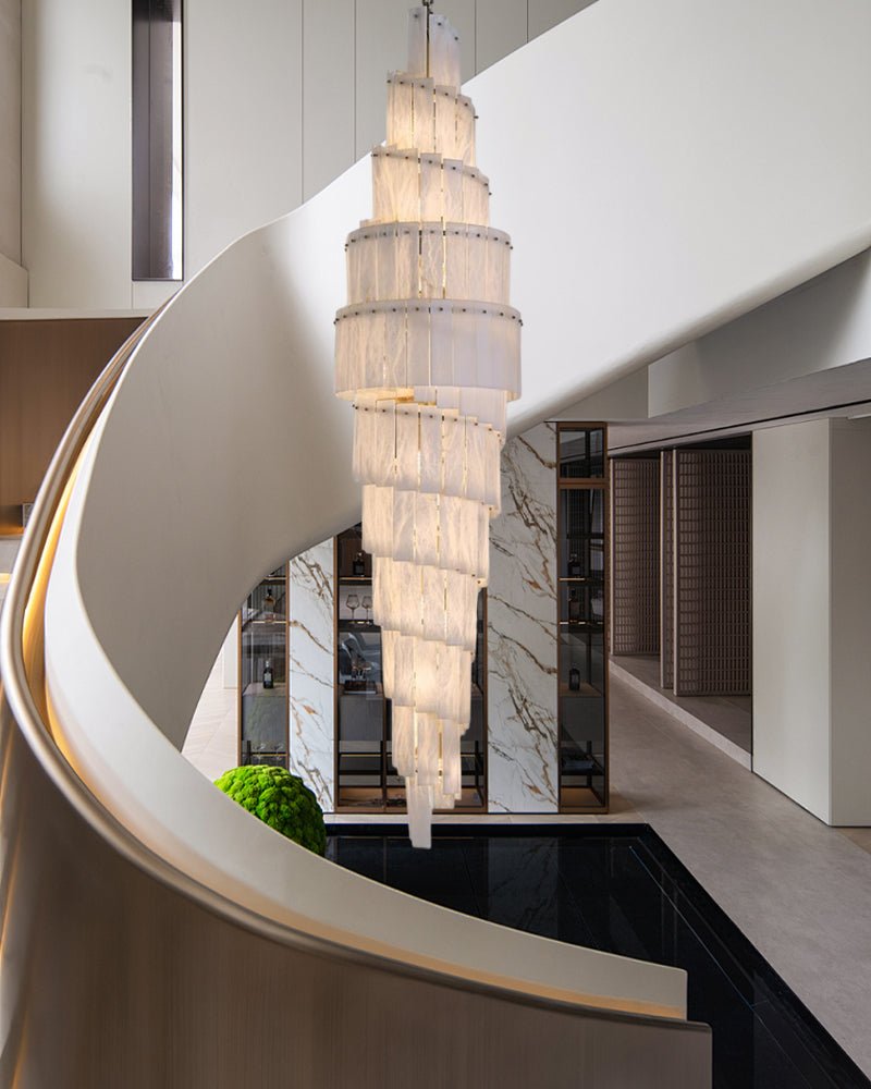 Stairwell Luxury Modern LED High Ceiling Large Alabaster Chandelier - 14 - light - L60*H45CM/L23.62"*H17.72"Warm lightWhite + Brassgayusan
