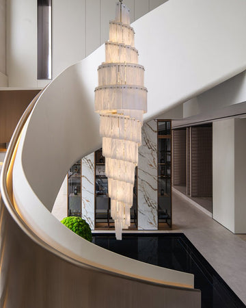 Stairwell Luxury Modern LED High Ceiling Large Alabaster Chandelier - 14 - light - L60*H45CM/L23.62"*H17.72"Warm lightWhite + Brassgayusan