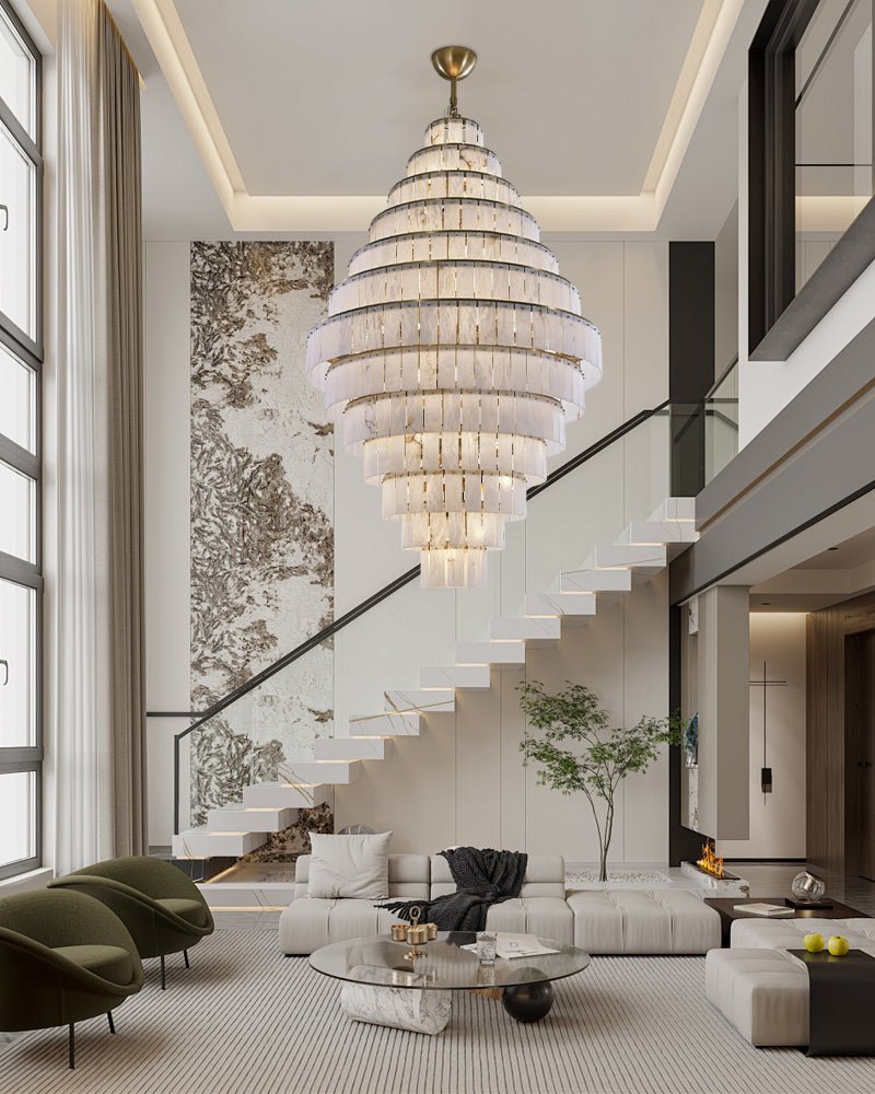 Stairwell Luxury Modern LED High Ceiling Large Alabaster Chandelier - 14 - light - L60*H45CM/L23.62"*H17.72"Warm lightWhite + Brassgayusan