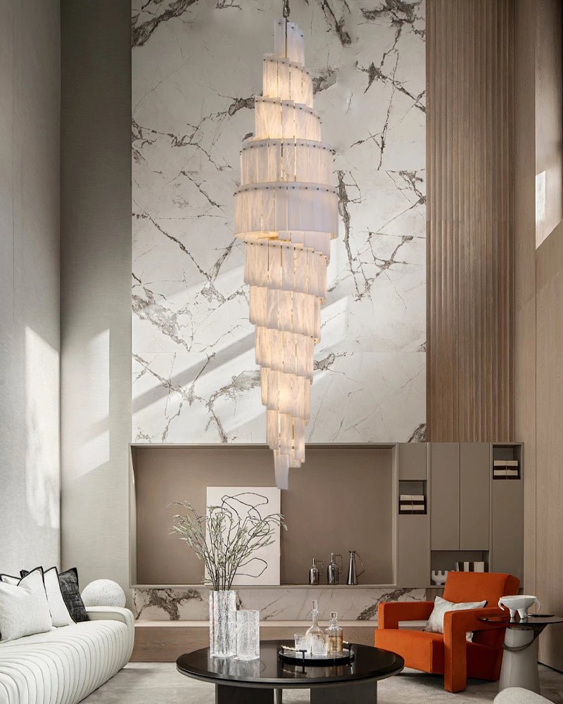 Stairwell Luxury Modern LED High Ceiling Large Alabaster Chandelier - 14 - light - L60*H45CM/L23.62"*H17.72"Warm lightWhite + Brassgayusan