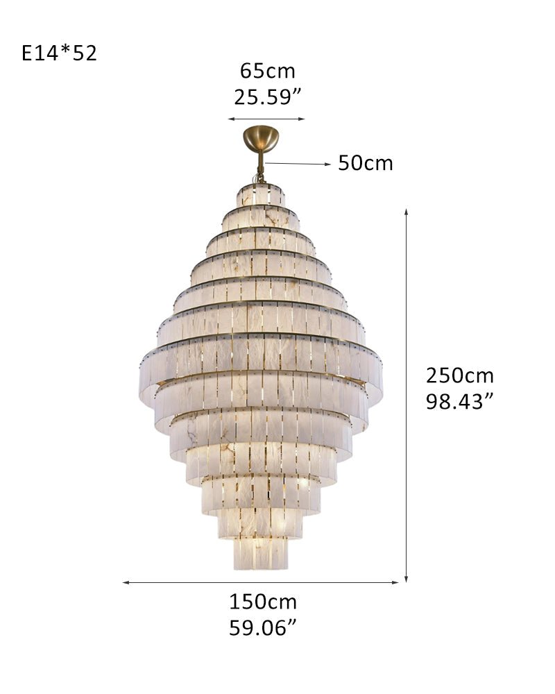 Stairwell Luxury Modern LED High Ceiling Large Alabaster Chandelier - 52 - light - L150*H250CM/L59.06"*H98.43"Warm lightWhite + Brassgayusan