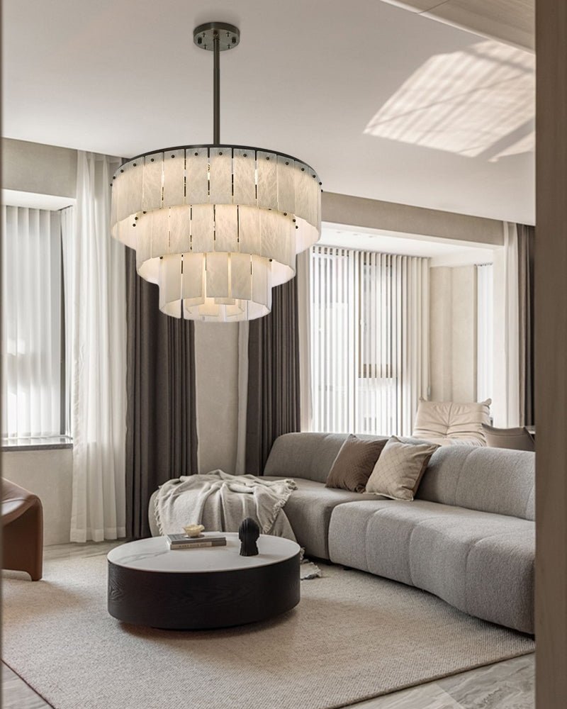 Stairwell Luxury Modern LED High Ceiling Large Alabaster Chandelier - 14 - light - L60*H45CM/L23.62"*H17.72"Warm lightWhite + Brassgayusan