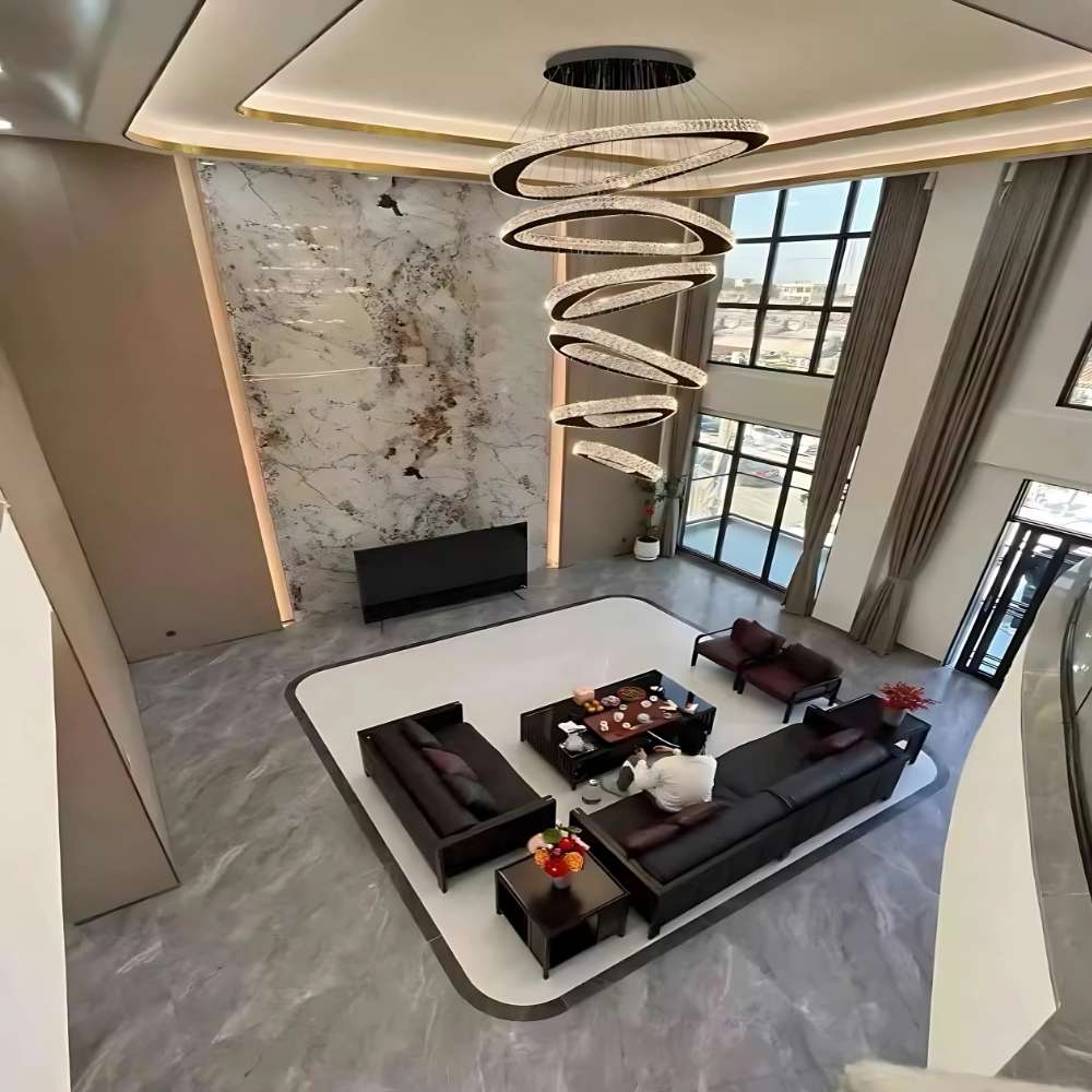 Twisted Ring Led Light Chandelier for High Ceiling - GoldWarm Light 3000Kgayusan