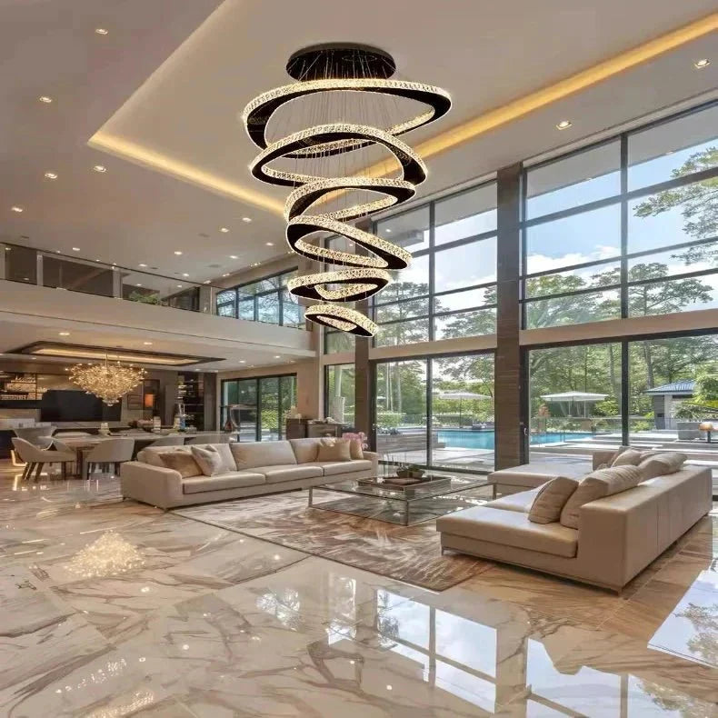 Twisted Ring Led Light Chandelier for High Ceiling - GoldWarm Light 3000Kgayusan
