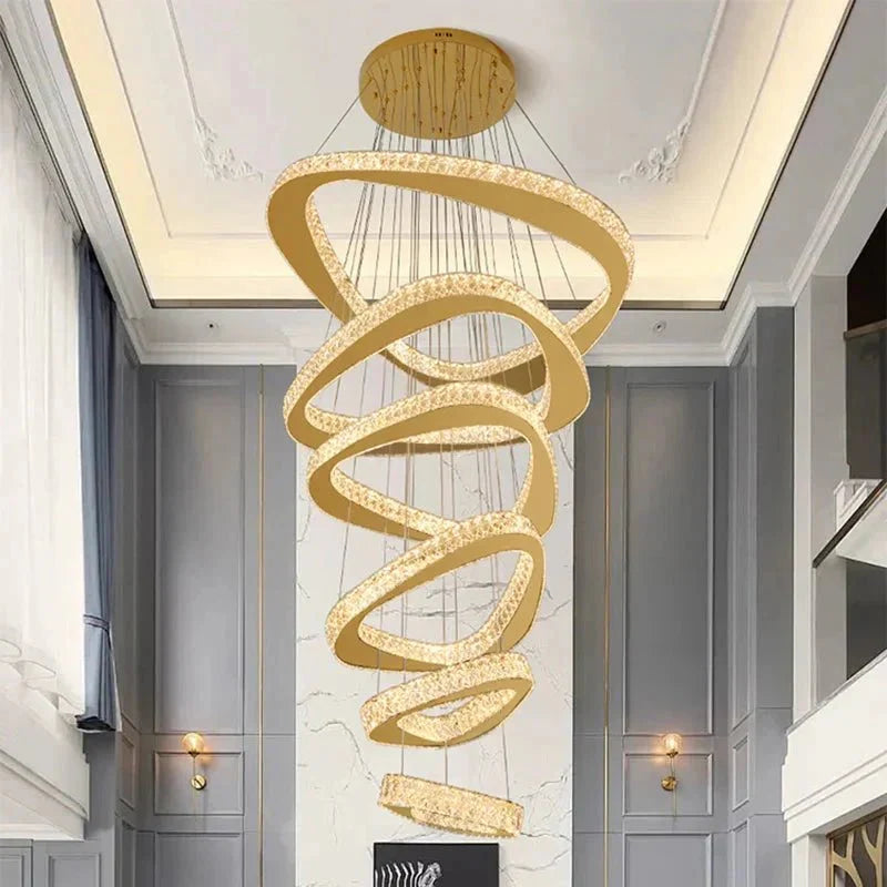 Twisted Ring Led Light Chandelier for High Ceiling - GoldWarm Light 3000Kgayusan