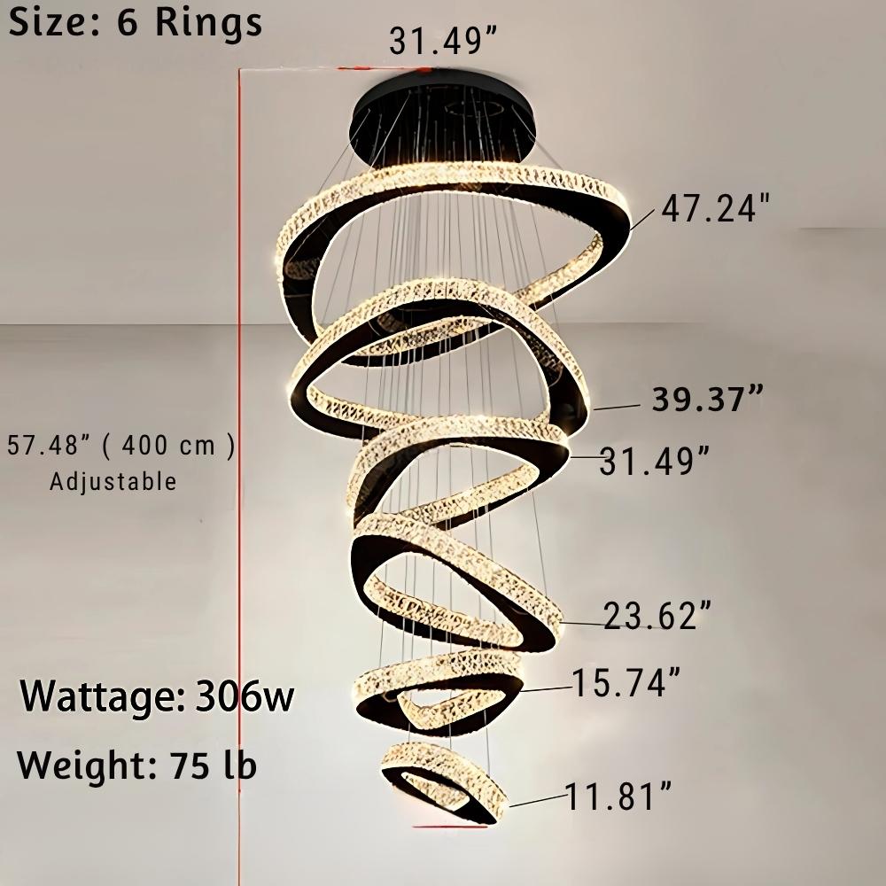 Twisted Ring Led Light Chandelier for High Ceiling - GoldWarm Light 3000Kgayusan