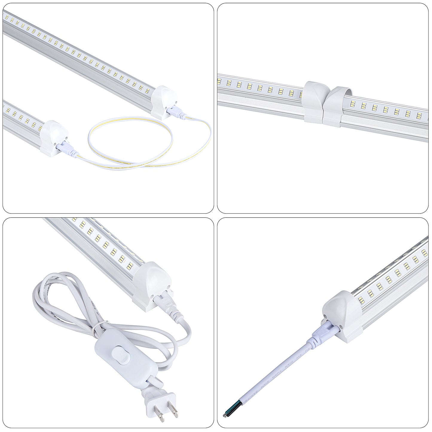 10Pack 8Ft LED Shop Light Fixture, 100W Integrated LED Tube Light,15500LM, 6500K, Clear Cover,6 Rows V Shape 270 Degree T8 LED Lighting for Garage Warehouse Workshop Basement